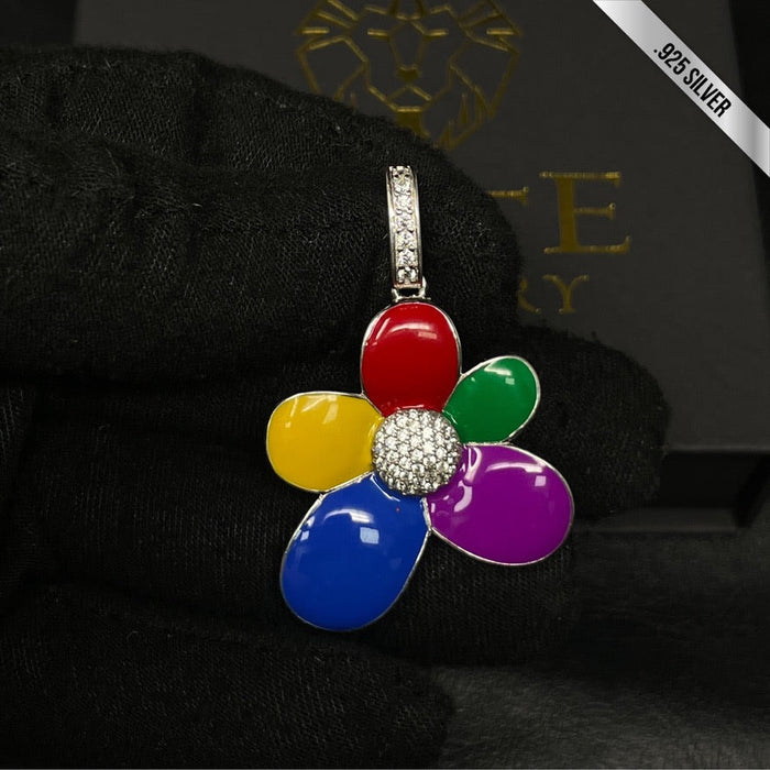 Especial: Pendant de Flor De Colores Plata + Cadena Gratis